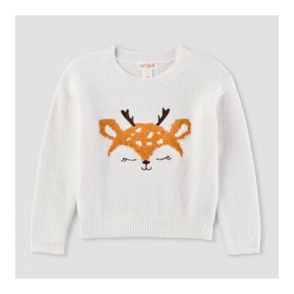 NEW Toddler Girls' Deer Pullover Sweater - Cat & Jack™ Cream 2T - Picture 5 of 5